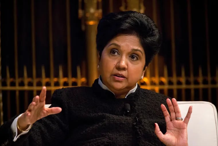 Pepsico CEO Indra Nooyi speaks during the Saudi-U.S. CEO Forum in New York on March 27, 2018.