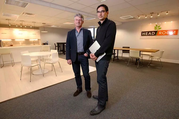 John Tooher and Dan Lievens (right) are the entrepreneurs behind the suburban shared-office space, with sites in Media and Wayne. Suburban clients are likely to be older, with different business needs, the pair say.