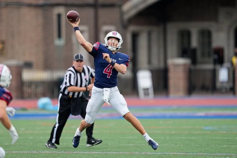 Penn quarterback Aidan Sayin threw for 166 yards and two touchdowns in a season-opening win against Colgate on Saturday.