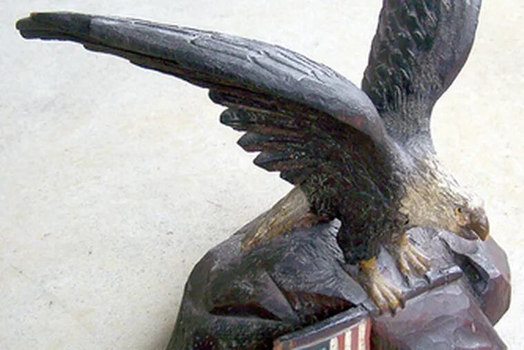 This carved eagle done by John L. Clarke, a member of the Blackfoot tribe of Native Americans, should bring $2,500 to $5,000 at Briggs&#0039; special Jan. 2 auction.