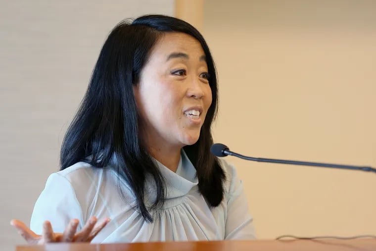 City Councilwoman Helen Gym speaks during a news conference announcing a legal defense initiative for detained immigrants at the National Constitution Center in Philadelphia on Tuesday, July 16, 2019. The Vera Institute of Justice and the city will jointly fund a pilot program to support legal representation for detained immigrants.