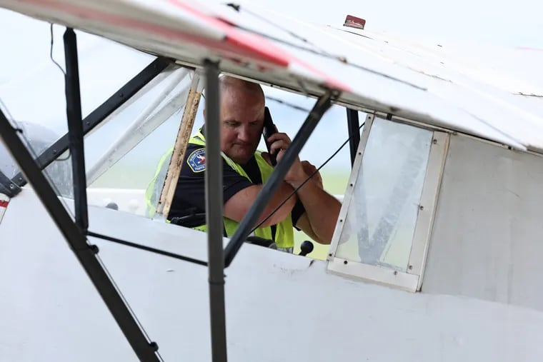 An Ocean City Police officer checks out the Paramount banner plane.