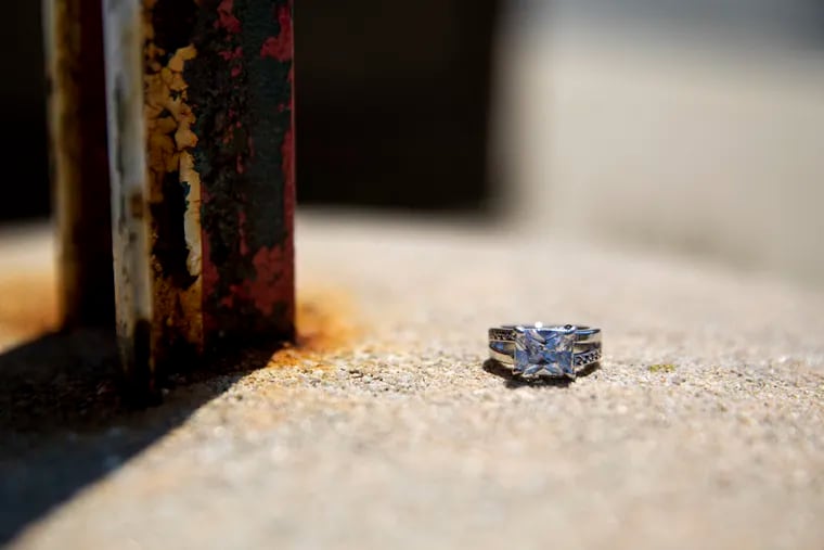 Pictured is an lost engagement ring found on a suburban Philadelphia sidewalk earlier this month.