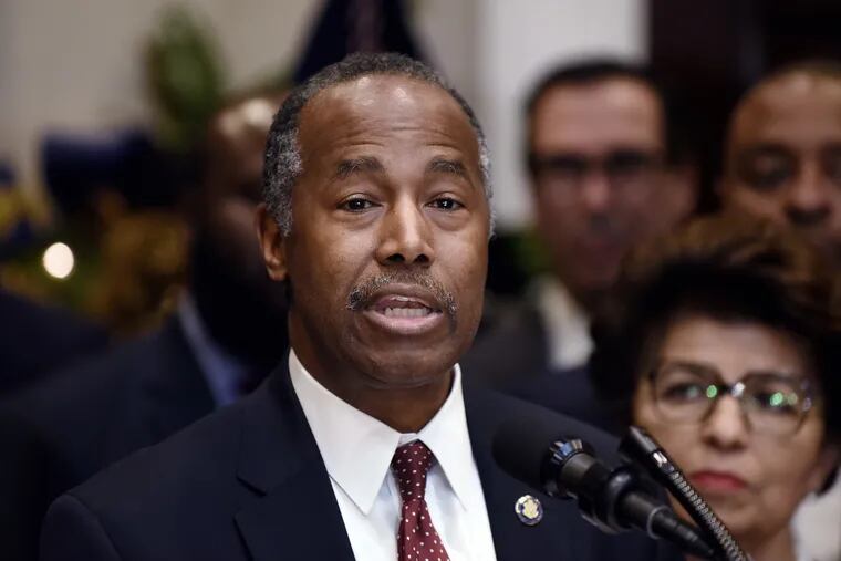 FILE - Secretary of Housing and Urban Development Ben Carson speaks during a signing event for an executive order establishing the White House Opportunity and Revitalization Council on Wednesday, Dec. 12, 2018 in the Roosevelt Room of the White House in Washington, D.C.