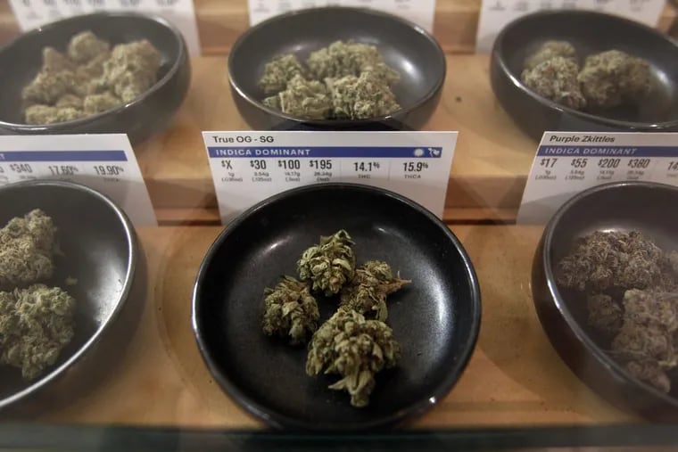 In this Jan. 1, 2018 photo, different types of marijuana sit on display at Harborside marijuana dispensary in Oakland, Calif. Attorney General Jeff Sessions is going after legalized marijuana. Sessions is rescinding a policy that had let legalized marijuana flourish without federal intervention across the country. That's according to two people with direct knowledge of the decision.