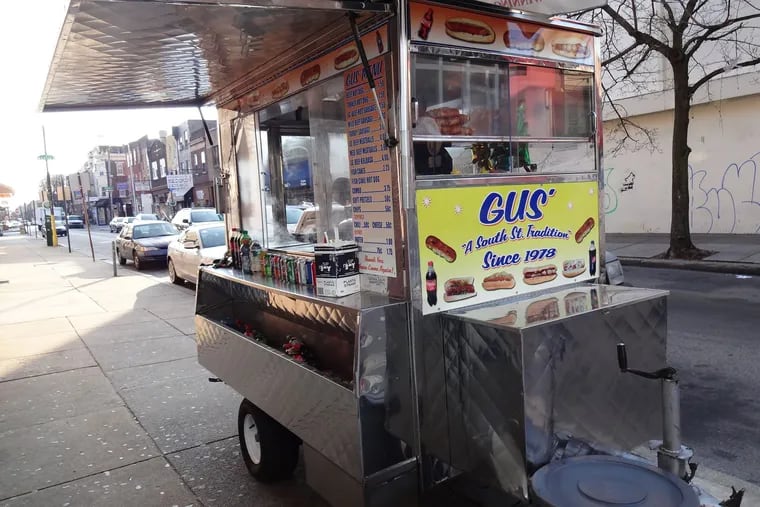 Gus' hot dog (and more) cart was a staple on South Street for 45 years, before he retired in October. His customers want to honor him, and the South Street Headhouse District plans a farewell party.