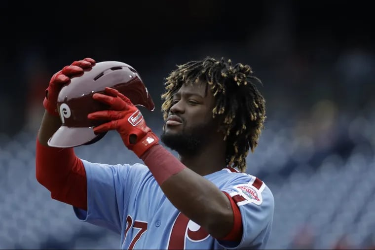 Phillies center fielder Odubel Herrera extended his on-base streak to 39 games with three hits Thursday against the San Francisco Giants.