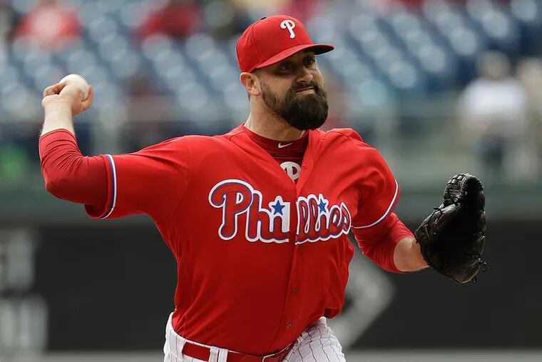 Philadelphia Phillies' Pat Neshek in action during a baseball game against the Colorado Rockies, Thursday, May 25, 2017, in Philadelphia.