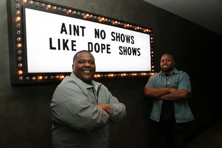 Hip-hop promoters Jamir Shaw (left) and Stephen Piner of Dope Shows at the Fitler Club in Center City Philadelphia on Monday, March 20, 2022. They are putting on its biggest event ever at the Wells Fargo Center in April that will feature Lil Baby, Lil Durk, G-Herbo, and Gunna.