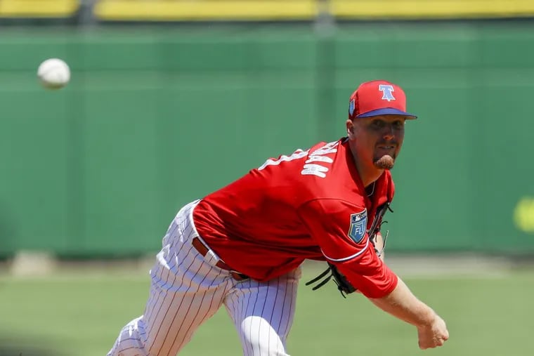 Tom Eshelman, pictured at spring training back in March, threw five innings in his start Thursday for Triple-A Lehigh Valley. He struck out two and allowed six hits and two earned runs in the no decision.