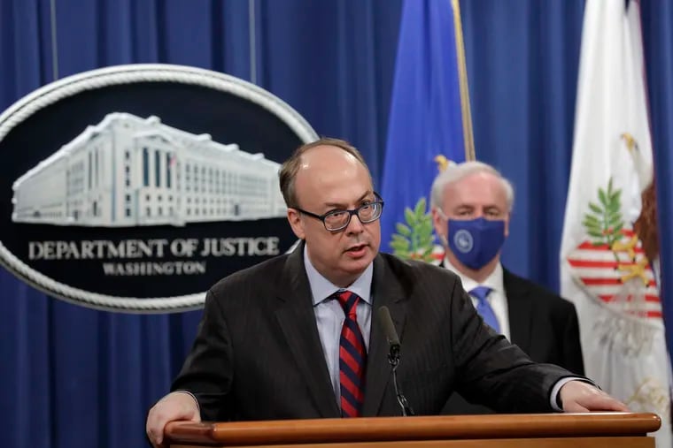 Jeffrey Clark, the former acting head of the Justice Department's civil division, speaks at a news conference in Washington in October of 2020.