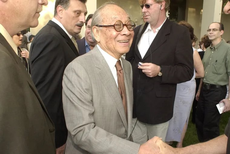 In a 2003 file photo, architect I.M. Pei  is congratulated following the dedication of the I.M. Pei Sculpture Garden at the 40th anniversary of Society Hill Towers. Pei designed the Towers.