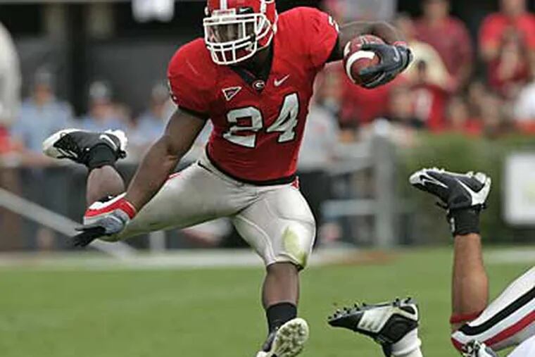 Georgia running back Knowshon Moreno is one of the players the Eagles could be targeting in this weekend's NFL draft. (AP / File photo)