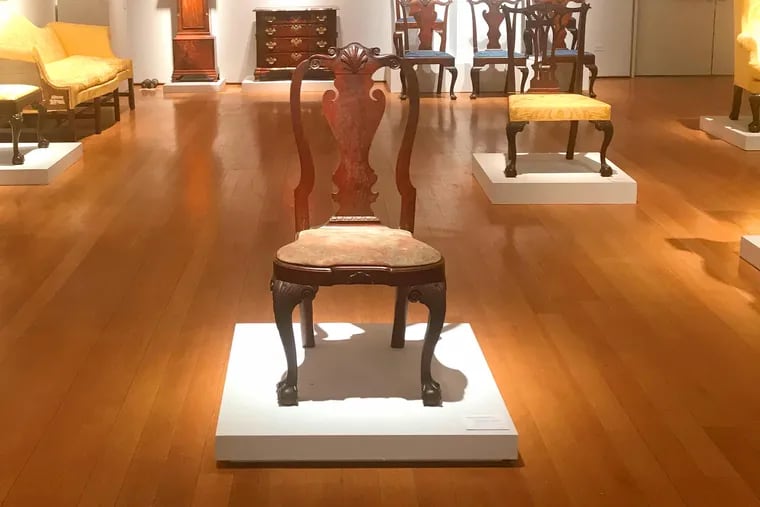 Bruce “Scoop” Cooper’s former mail chair, on public preview display in the Christie’s gallery the week before the auction.