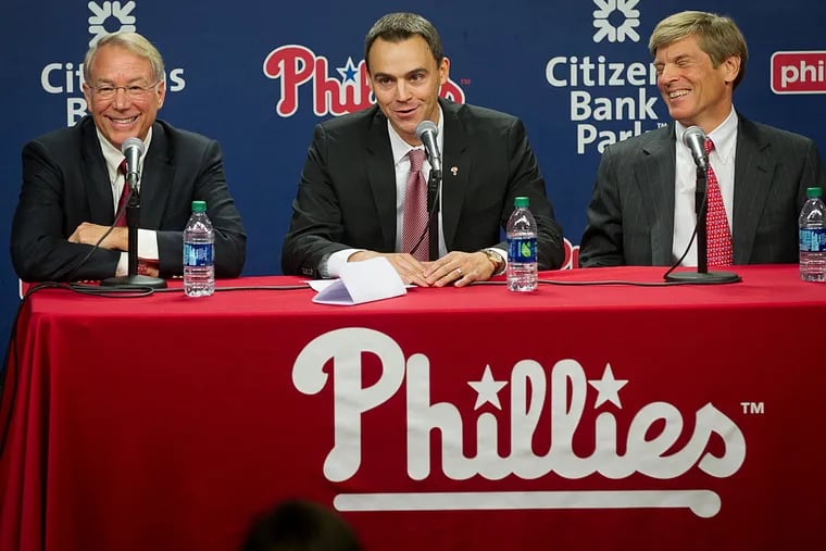 Phillies president Andy MacPhail, general manager Matt Klentak and part-owner John Middleton.