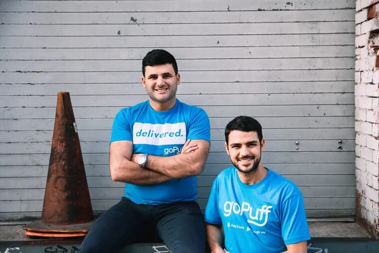 GoPuff cofounders Rafael Ilishayev (left) and Yakir Gola will expand their company's offerings to Ardmore and Bethlehem later this month. The Philly-based online convenience store delivery service has been expanding rapidly since it started four years ago.