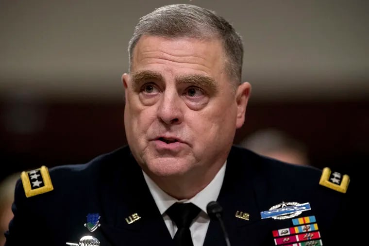 In this May 25, 2017 file photo, Army Chief of Staff Gen. Mark Milley listens to a question while testifying on Capitol Hill in Washington, before a Senate Armed Services Committee hearing on the Army's fiscal 2018 budget. President Donald Trump will tap Gen. Mark Milley as his next top military adviser, choosing a battle-hardened commander who has served as chief of the Army for the last three years, U.S. officials said Friday.  (AP Photo/Andrew Harnik)