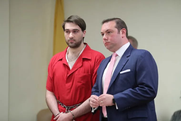 David &quot;DJ&quot; Creato is sentenced to a 10-year prison term for killing his 3-year-old son Brendan. Creato stands with his lawyer Richard J. Fuschino Jr. in Camden County Superior Court on Friday.