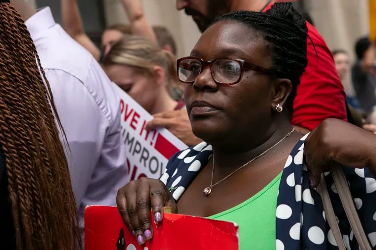 Kendra Brooks, a City Council candidate backed by the progressive Working Families Party, attends a rally to protest the closing of Hahnemann University Hospital.