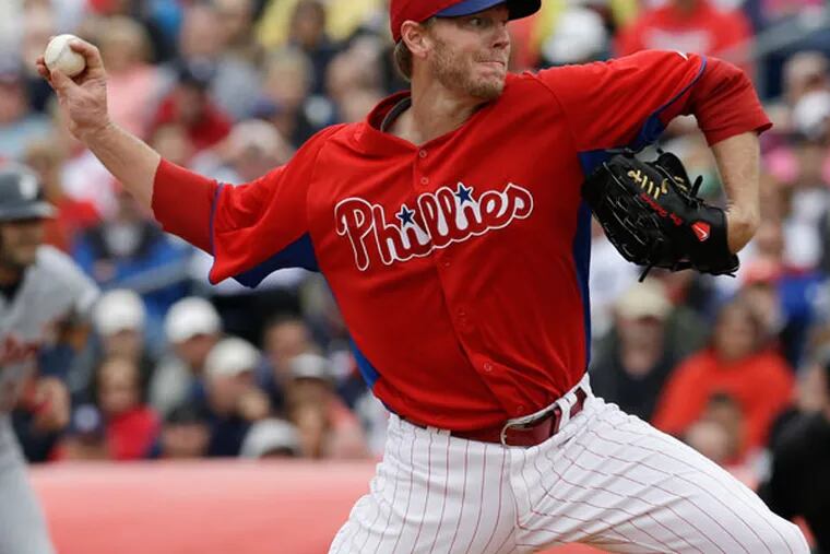 Roy Halladay delivers in the second inning of in their spring training baseball game against the Detroit Tigers in Clearwater, Fla., Tuesday, March 12, 2013. (Kathy Willens/AP)
