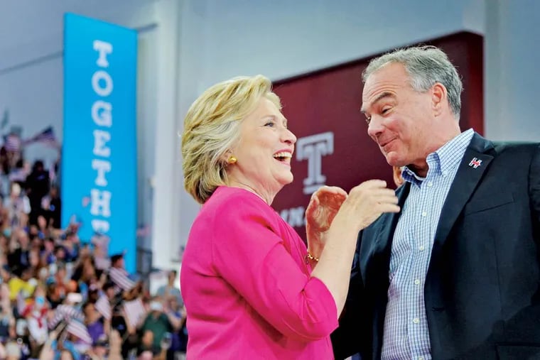 Democratic presidential candidate Hillary Clinton and her running mate, Tim Kaine, kick off a post-DNC bus tour across Pennsylvania with a rally at Temple University on July 29, 2016.