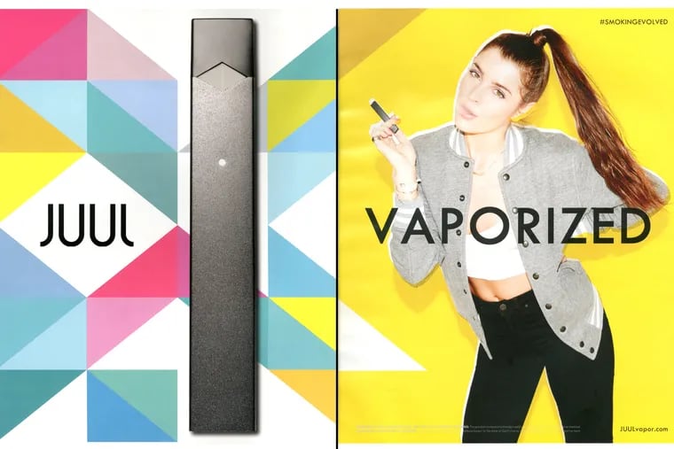 Juul's ads in its first six months featured young people who wore trendy clothes and closely resembled teens.