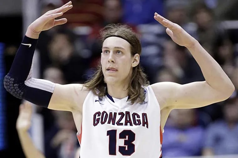 Gonzaga's forward Kelly Olynyk (13) looks on in the second half during a third-round game against Wichita State in the NCAA college basketball tournament in Salt Lake City Saturday, March 23, 2013. (AP Photo/Rick Bowmer)