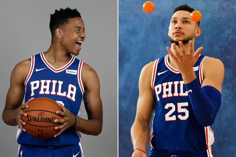 Sixers guards Markelle Fultz (left) and Ben Simmons.