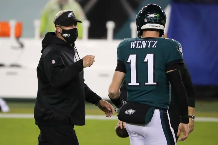 Eagles coach Doug Pederson continued to back Carson Wentz after Monday's 23-17 loss to the Seahawks dropped the Eagles to 3-7-1.