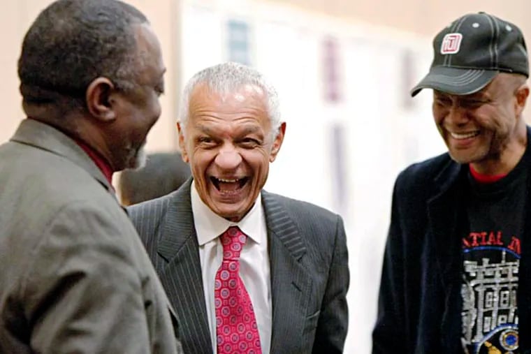 Dr. C.T. Vivian (center) shares a laugh with Paul Gibson of Willingboro (left) and Don Rivers of Atlanta (right) prior to delivering his keynote speech at the Black History and Culture Showcase at the Phila. Convention Center on April 19, 2014. ( ELIZABETH ROBERTSON / Staff Photographer )