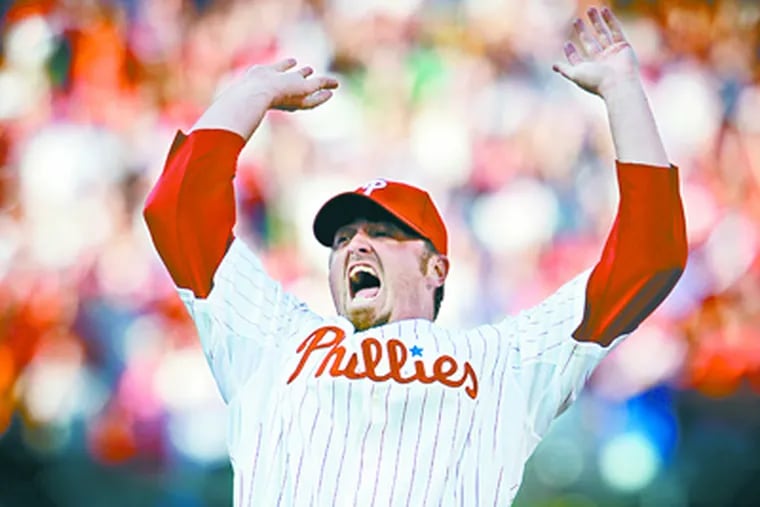 As closer, Brett Myers was jubilant after getting the final out against Washington as the Phils clinched the division in 2007. (Jerry Lodriguss / Staff Photographer)