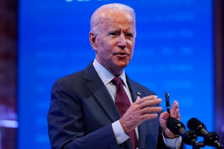 Democratic presidential candidate former Vice President Joe Biden gives a speech on the Supreme Court at The Queen Theater, Sunday, Sept. 27, 2020, in Wilmington, Del.