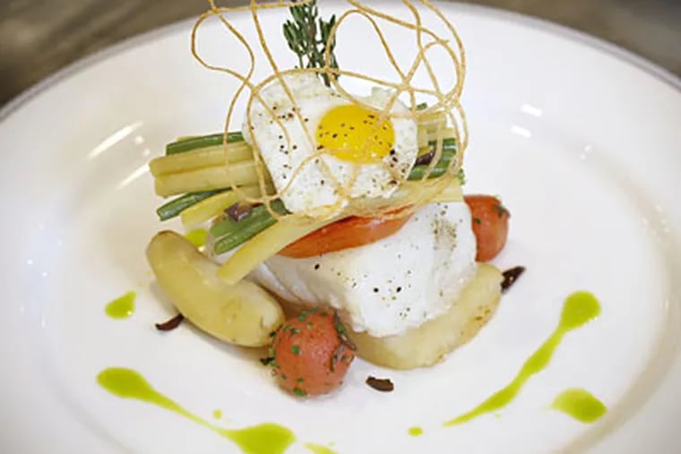 Halibut Portugese Style with heirloom tomatoes, bean duet and a quail egg 1862 in the Union League. ( David Maialetti  / Staff Photographer )