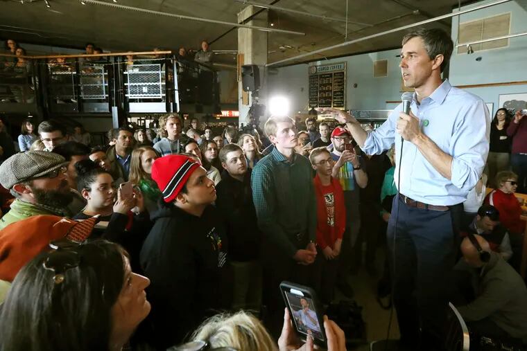 Democratic presidential candidate Beto O'Rourke visits Cargo Coffee on East Washington Avenue during a stop in Madison, Wis on, Sunday. He is planning to visit State College, Pa. on Tuesday.