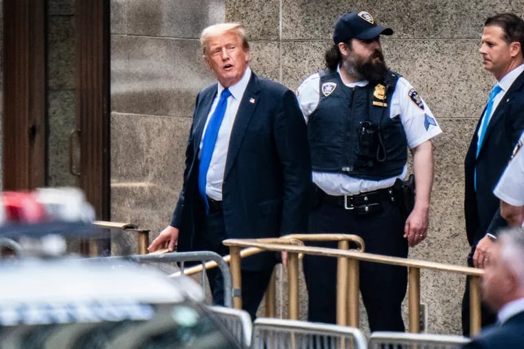 Former President Donald Trump departs after being found guilty on 34 felony counts of falsifying business records at Manhattan criminal court Thursday.