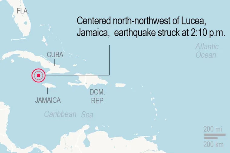 A magnitude 7.7 earthquake struck in the Caribbean Sea between Jamaica and eastern Cuba on Tuesday.