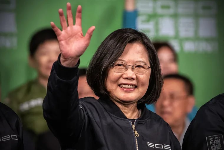 Tsai Ing-Wen waves after addressing supporters following her reelection as President of Taiwan on January 11, 2020, in Taipei, Taiwan.