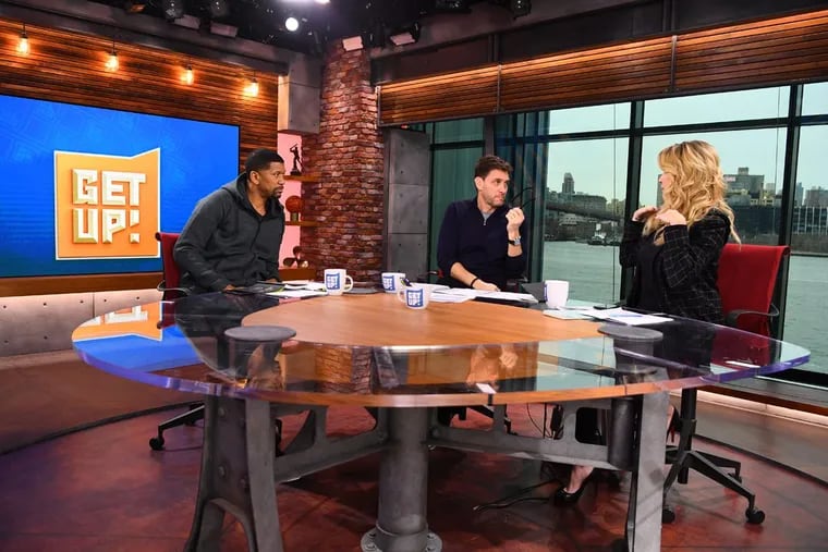 (From left to right) Jalen Rose, Mike Greenberg and Michelle Beadle on the set of ESPN’s new morning show “Get Up!”