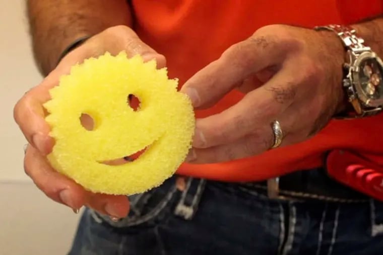 The original Scrub Daddy sponge is firm when used with cold water — for scrubbing tough messes — and becomes soft in warm water.