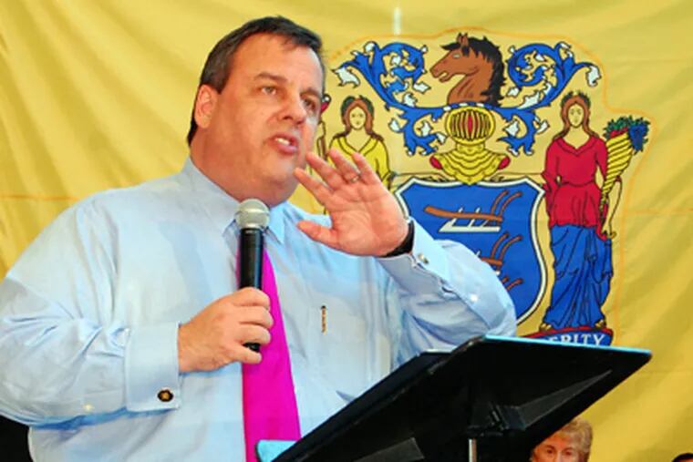 At a Hammonton town-hall meeting, Gov. Christie addressed a query on a state Supreme Court finding that last year's aid cuts to students were unconstitutional. (Matt Katz / Staff)