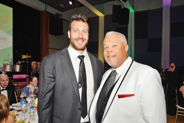 Caption: Eagles linebacker Connor Bar and Senator Anthony Williams at the 53rd Global Gala on Saturday to benefit International House Philadelphia. Barwin announced a concert for his own charity yesterday.
