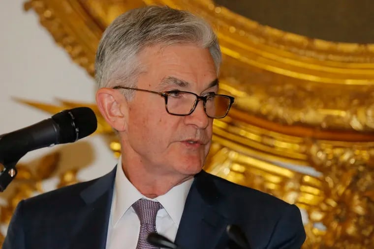 U.S. Federal Reserve Chairman Jerome Powell speaks during a dinner hosted by the Bank of France in Paris, Tuesday, July 16, 2019. Finance officials from the Group of Seven rich democracies will weigh risks from new digital currencies and debate how to tax U.S. tech companies like Google and Amazon when they meet in the Paris suburb of Chantilly tomorrow.