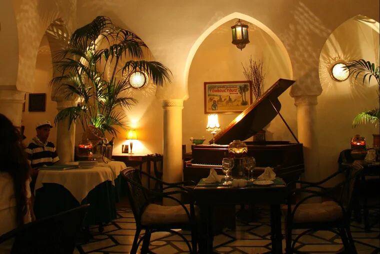 Rick's Café in  Casablanca, Morocco, , is the re-creation of something that never was: Rick's Cafe Americain, the smoky, intrigue-filled nightclub built in 1942 on a Warner Bros. sound stage for "Casablanca," the timeless Hollywood film of love, betrayal, and schmaltz in the terrible early days of World War II.