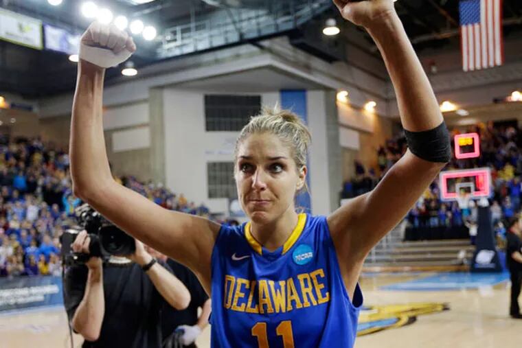Delaware guard/forward Elena Delle Donne acknowledges fans as she
walks off the court after winning a second-round game against North
Carolina. (Patrick Semansky/AP)