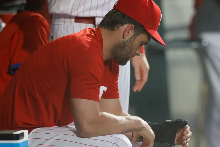 Bryce Harper took another step Monday in his return from his thumb injury.