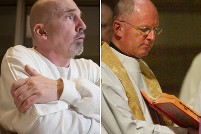 Peter Schellinger (left) says Msgr. John A. Close (right) molested him when he was a Philadelphia altar boy in 1969. Close is suspended from St. Katharine of Siena in Wayne. (Staff photos)