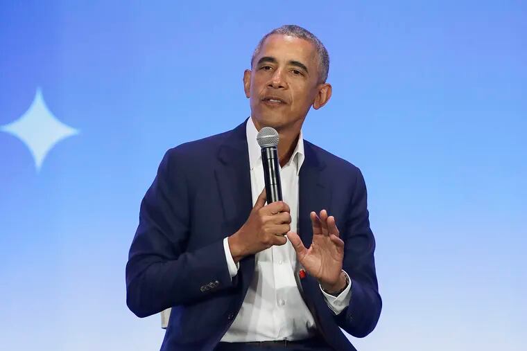 This Feb. 19, 2019 file photo shows former President Barack Obama speaking at the My Brother's Keeper Alliance Summit in Oakland, Calif.