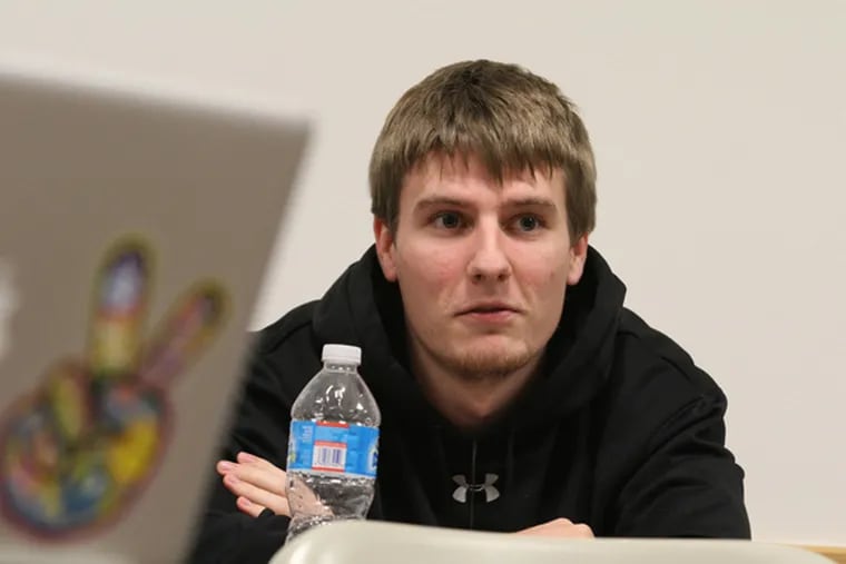 William Hoelke, a Lehigh student, talks about the assignment to plot an attack against the school in a class taught by Chaim Kaufmann. &quot;It just completely blew my mind,&quot; Hoelke said. (CHARLES FOX / STAFF PHOTOGRAPHER)