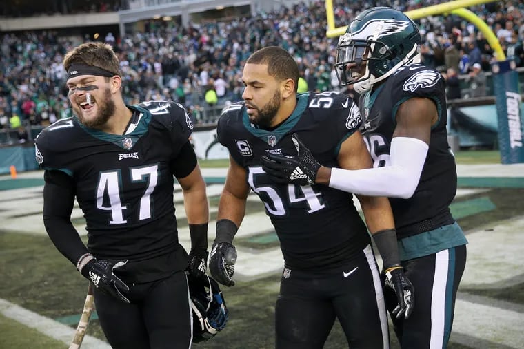 The Eagles two main linebackers last Sunday were Nathan Gerry (47) and Kamu Grugier-Hill (54), both of whom are converted safeties.