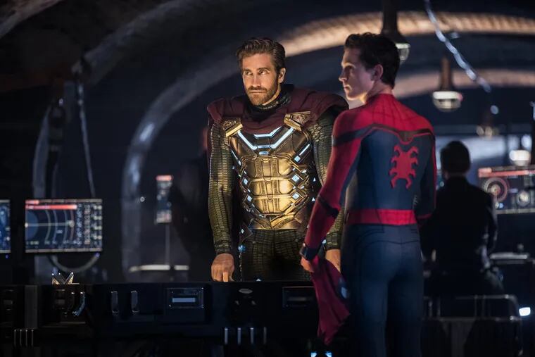 Jake Gyllenhaal, left, and Tom Holland star in "Spider-Man: Far From Home." Jay Maidment, Sony Pictures Entertainment